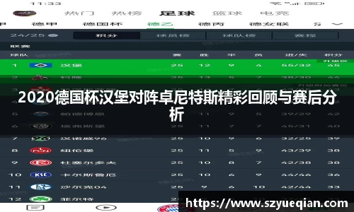 2020德国杯汉堡对阵卓尼特斯精彩回顾与赛后分析
